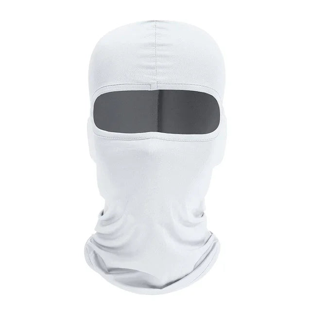 White tactical full face balaclava with a gray visor