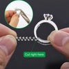 A set of invisible ring sizer tools showing a ring and a cutting point for sizing rings.