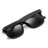 Black vintage polarized square sunglasses viewed from the side.
