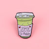 Insignia de esmalte con forma de taza verde para beber con el texto: Jesús te ama, matcha