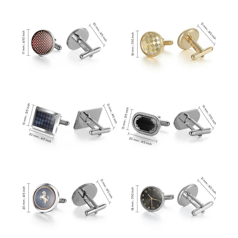 A set of elegant copper cufflinks for men shown in various styles and angles.