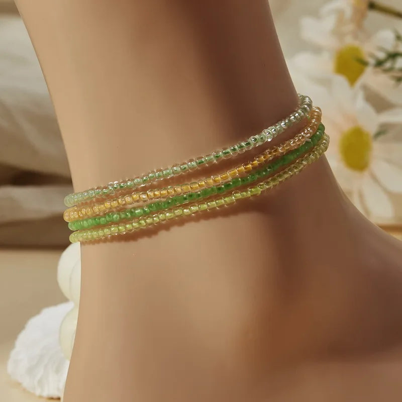 Luminous Glow-in-the-Dark Beaded Anklets for Women