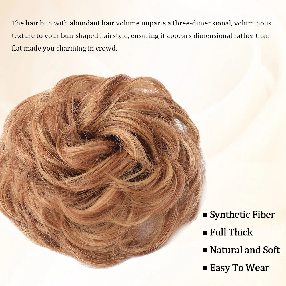 A close-up of a voluminous, textured brown hair bun hairstyle.