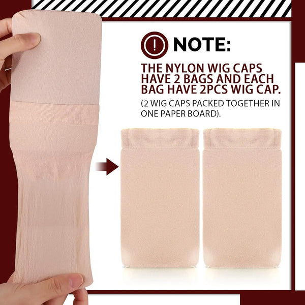 A pair of nude wig caps packaged together on a paper board with instructions.