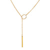 Gold stainless steel cross pendant necklace with a delicate chain and bar.