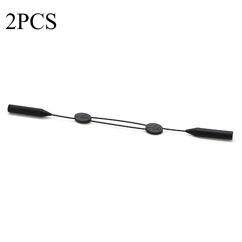 Two black silicone anti-slip eyeglass straps for securing retainers