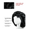 Black satin cap long stretchy tie band headscarf shown on a mannequin