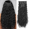 Black 22 inch curly wave synthetic hair extensions with 16 clips