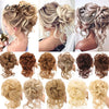 Verschiedene Stile natürlicher synthetischer Haarbändel und Hochsteckfrisuren in blonden, braunen und hellblonden Farben.