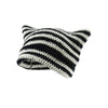 Black and white striped crocheted cat ears beanie hat