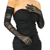 Mannequin portant des gants de danse d'opéra en tulle noir et une robe sans bretelles noire.