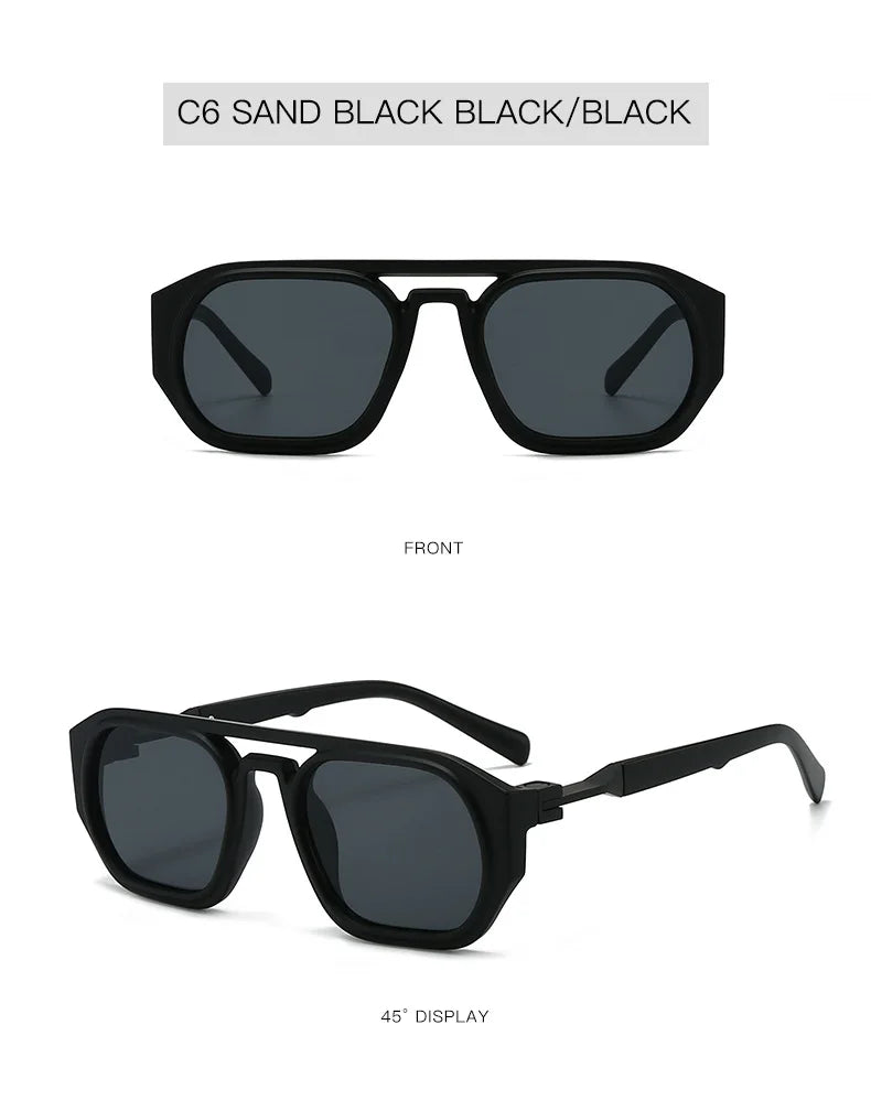 Gafas de computadora cuadradas negras anti-luz azul, mostradas de frente y de lado.