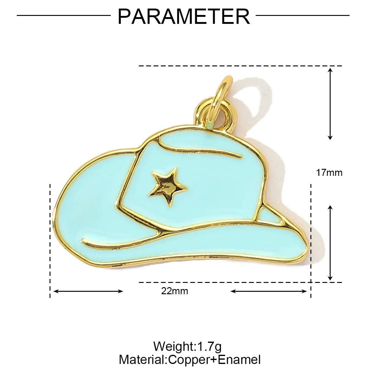 Charm en émail doré avec détail étoile, mesurant 17mm de haut et 22mm de large.