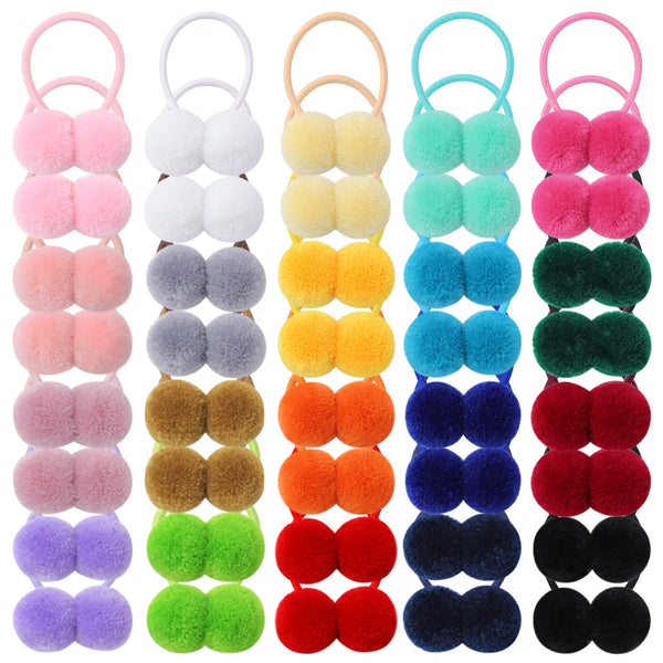 A collection of colorful double plush elastic hair bands in various shades including pink, white, yellow, teal, blue, and red