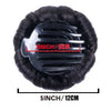 Black synthetic curly hair bun clip-in hairpiece with a 5 inch length shown against a white background.