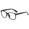 Black retro square anti-blue light eyeglasses with blue tinted lenses
