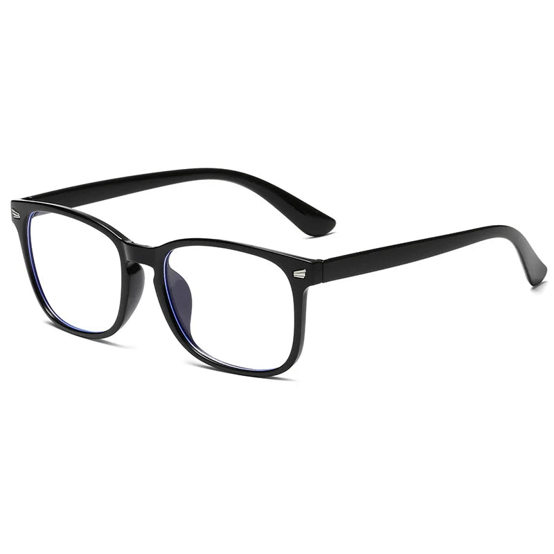 Black retro square anti-blue light eyeglasses with blue tinted lenses