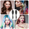 A collage showing a woman with dark hair, a woman with multicolored hair, and an anti-static steel comb hair brush for wig gr