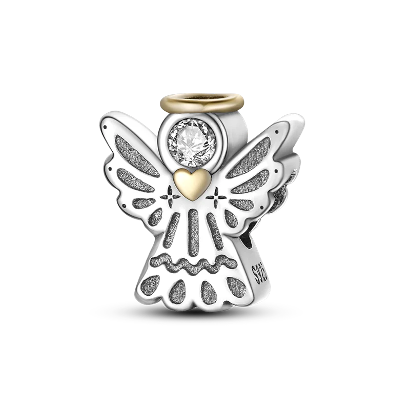 Sterling silver devil's eye charm bracelet featuring a winged charm with a diamond and heart.