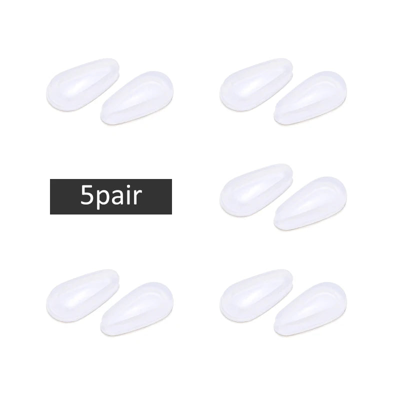 Five pairs of clear silicone nose pads for eyeglasses