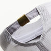 Gray mesh sun visor cap with a gold-colored adjustment strap visible on the side.