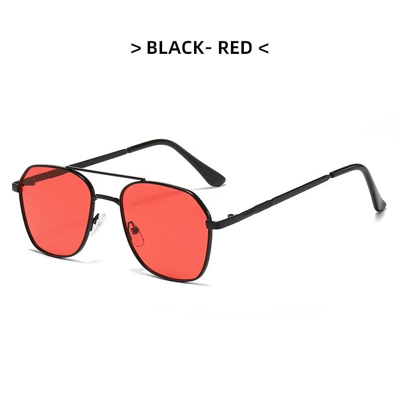 Black-red square sunglasses with a black metal frame and arms.