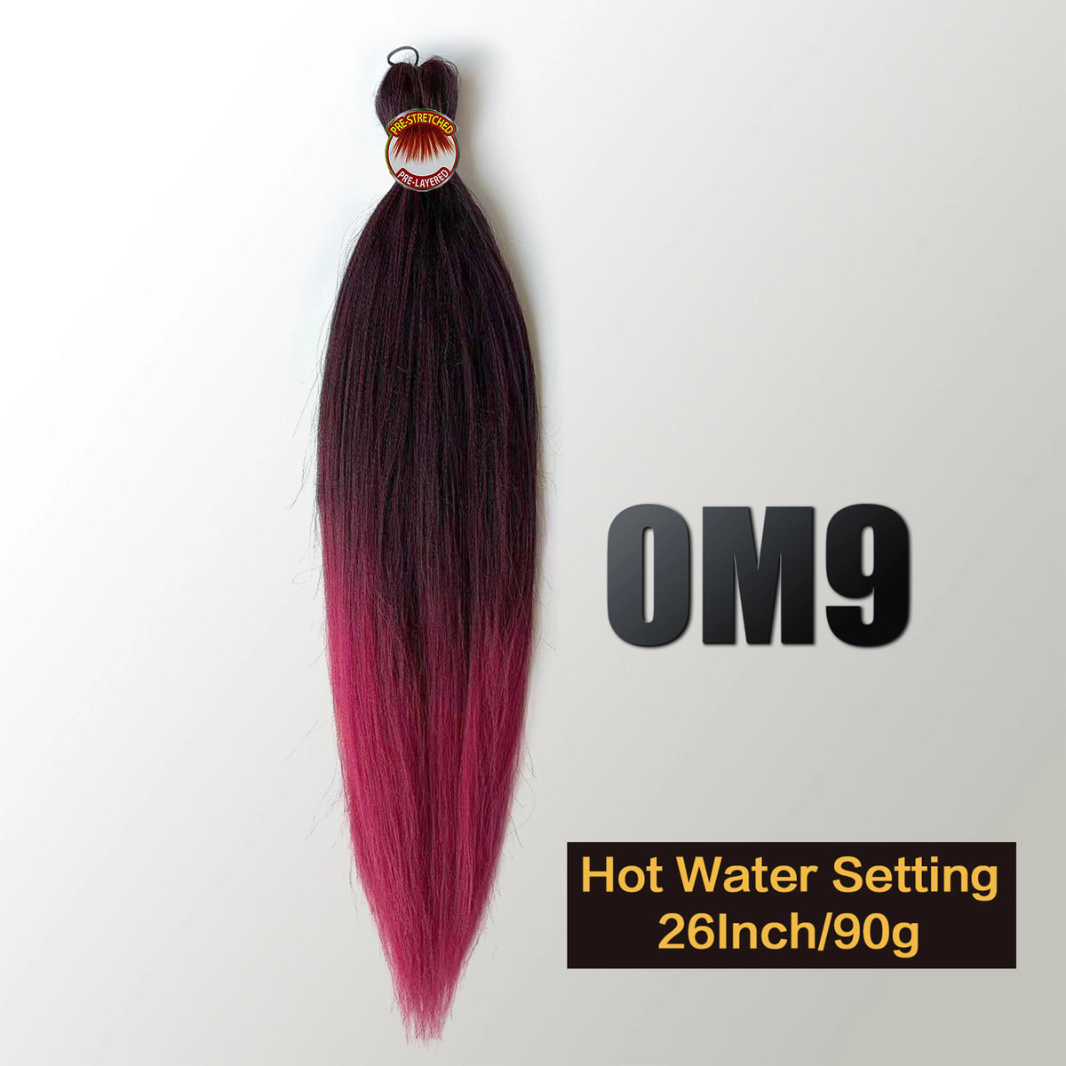 A long, dark purple and pink pre-stretched Kanekalon braiding hair extension with a gold bead detail.