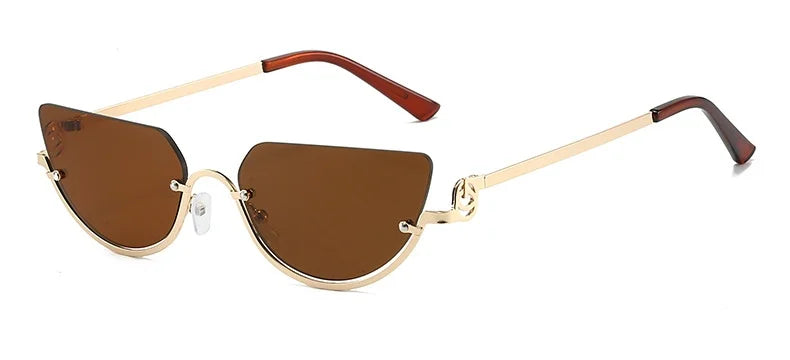 Gafas de ojo de gato retro de metal con lentes marrones y marco de madera
