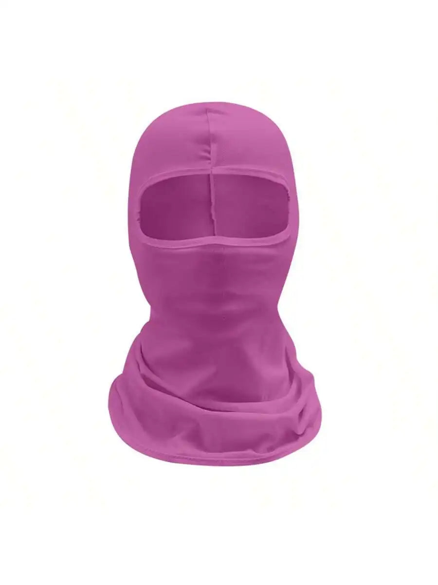 A solid magenta balaclava cap designed for outdoor activities.