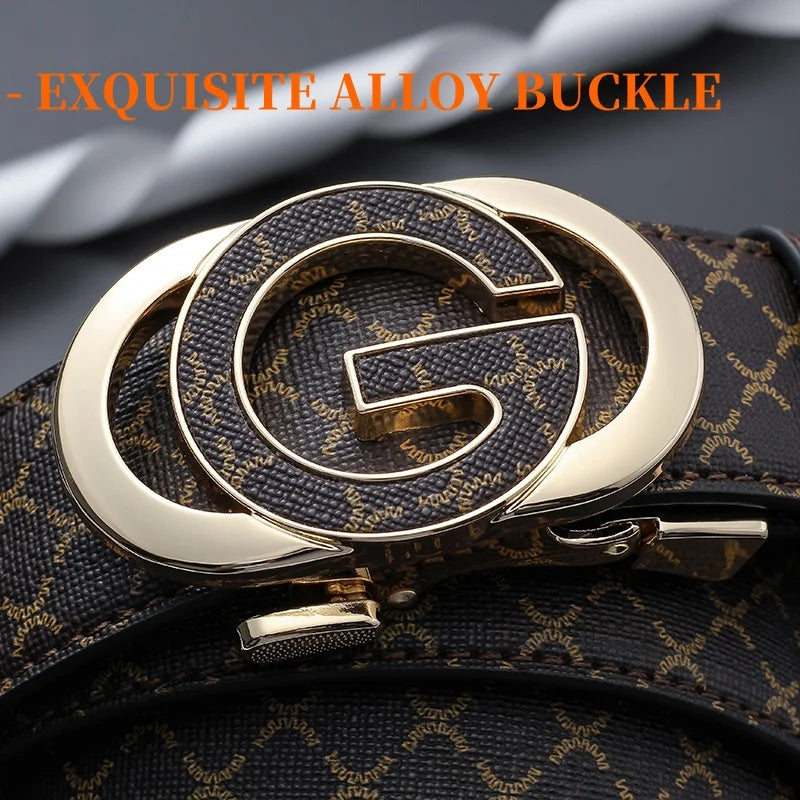 A close-up of an exquisite alloy buckle on a black faux leather plaid waist belt.