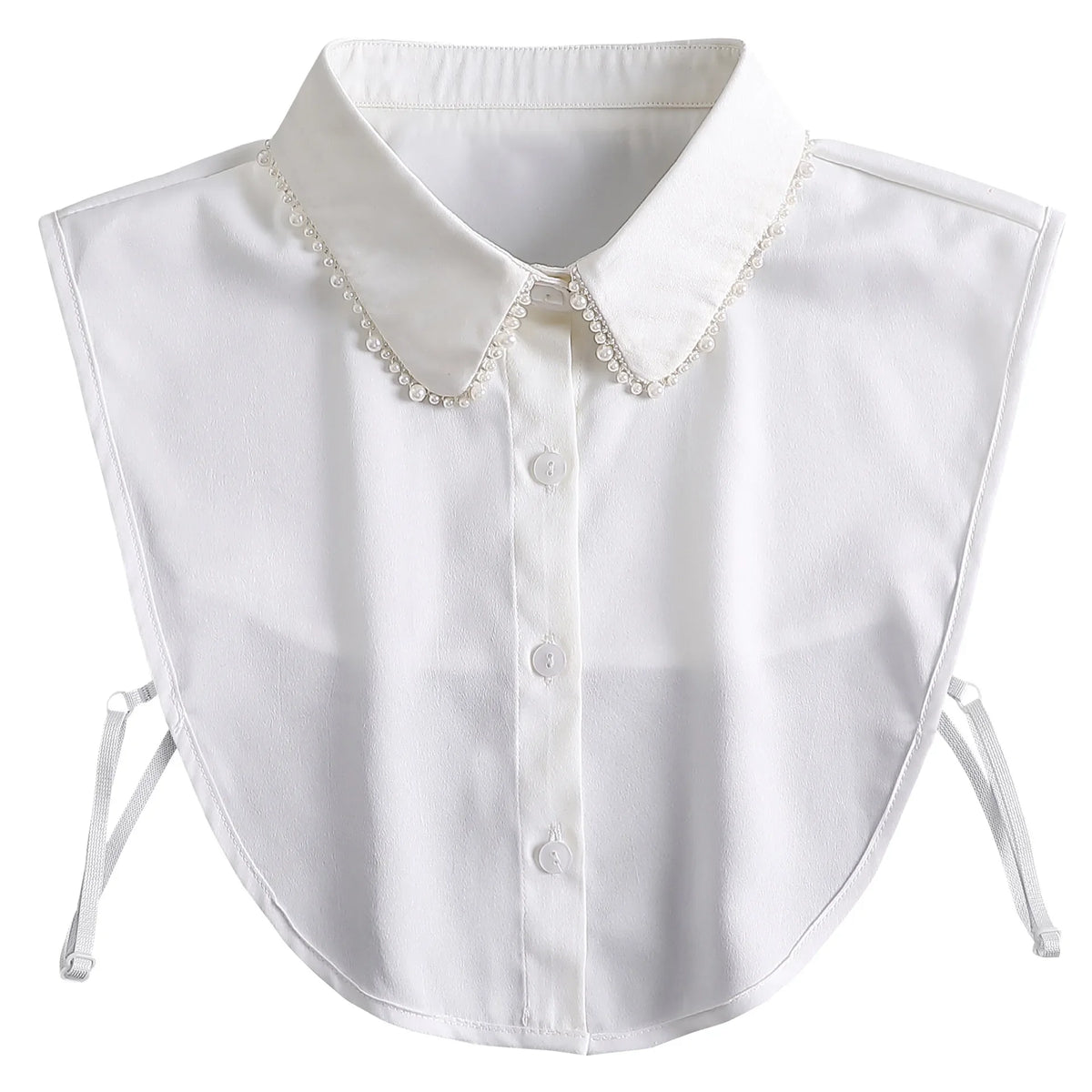 White blouse with a fashionable false collar and pearl detailing
