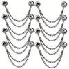 A set of multi-function magnetic clothing clips in silver metal chains.