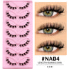 A pink plastic tray holding multiple pairs of long black faux mink cat eye eyelashes for eyes.