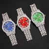 A set of three silver-toned wrist watches with diamond accents and metal bracelets displayed against a black background.