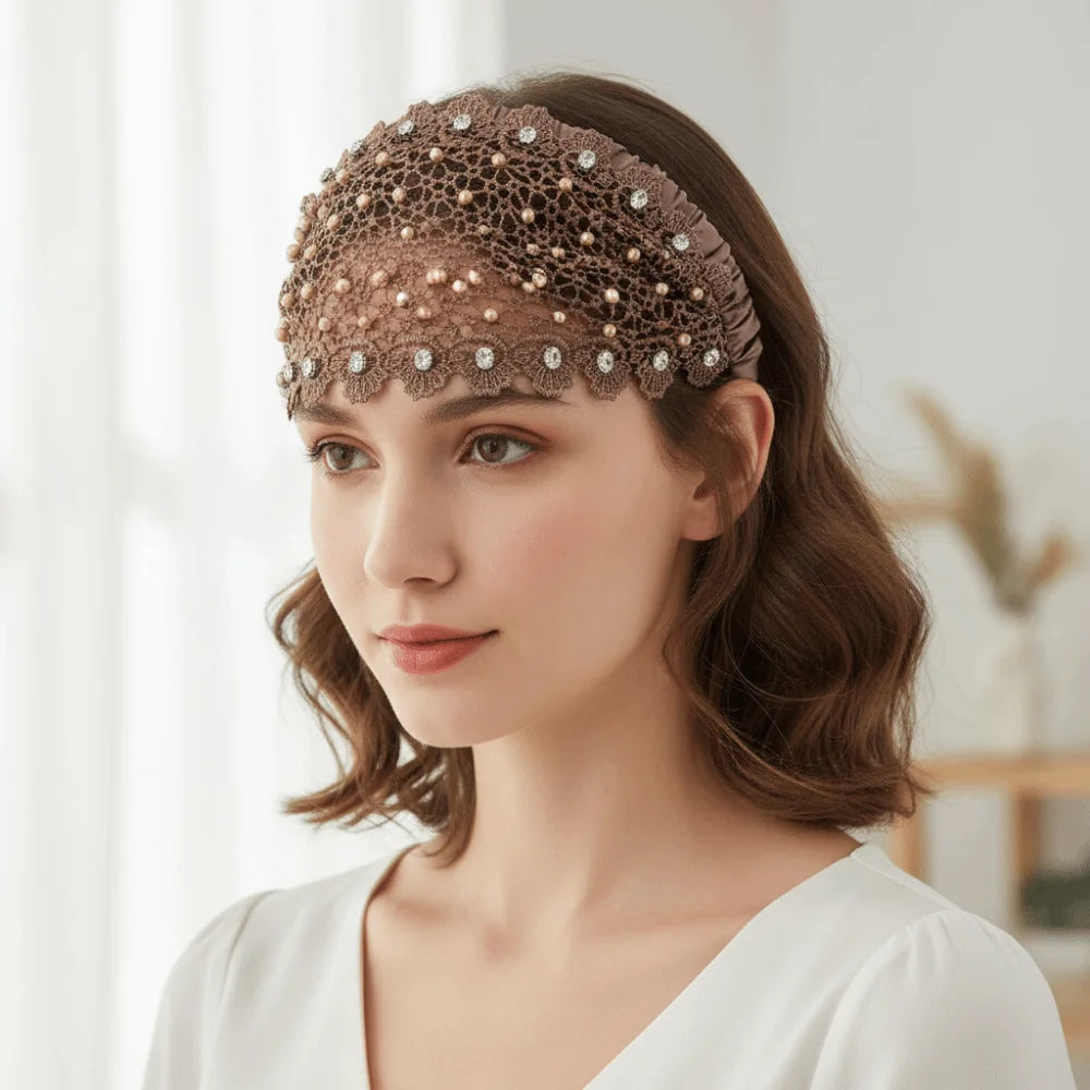 Crystal Pearl Floral Beaded Headband