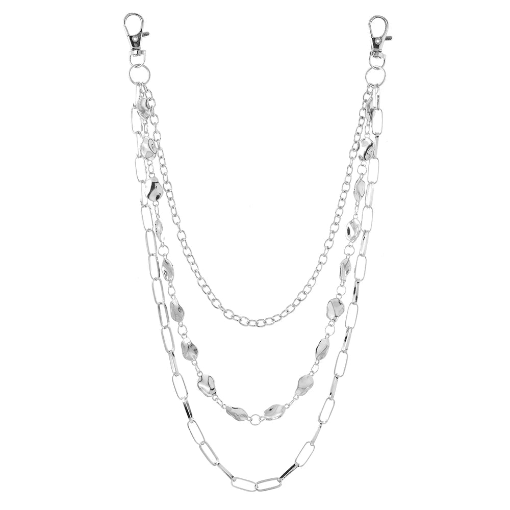 Silver double-layer waist chain accessory featuring delicate links and a clasp.