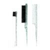 A set of professional pointed tail hair combs and styling brushes with green and blue accents.