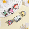 A collection of enamel pins featuring whimsical frog wizards and other themed designs on a light background.