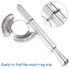 A professional metal ring sizer set showing a metal ring and a measuring tool with an inset diagram.