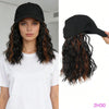 A black adjustable short wave wig is shown on a model and displayed separately.