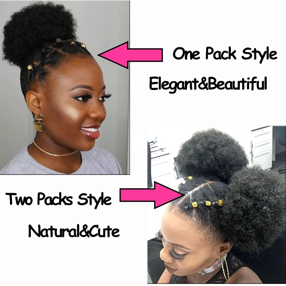 Comparison of One Pack Style Elegant and Beautiful versus Two Packs Style Natural and Cute Kinky Drawstring Ponytail Extensio