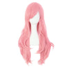 A pink long curly hair extension wig displayed against a white background.