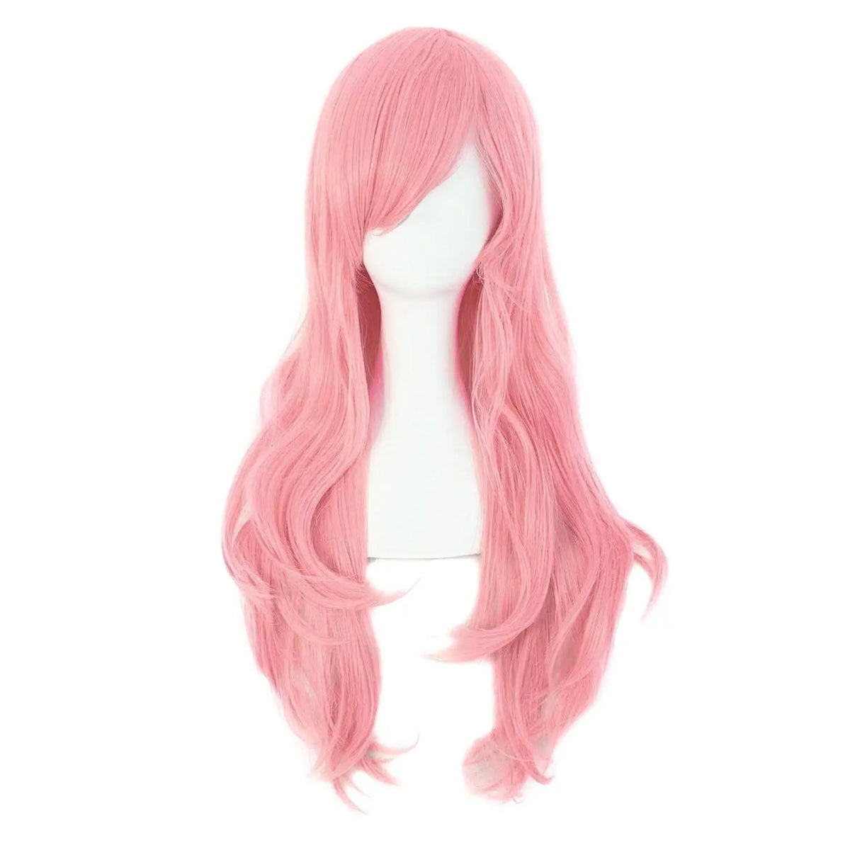 A pink long curly hair extension wig displayed against a white background.