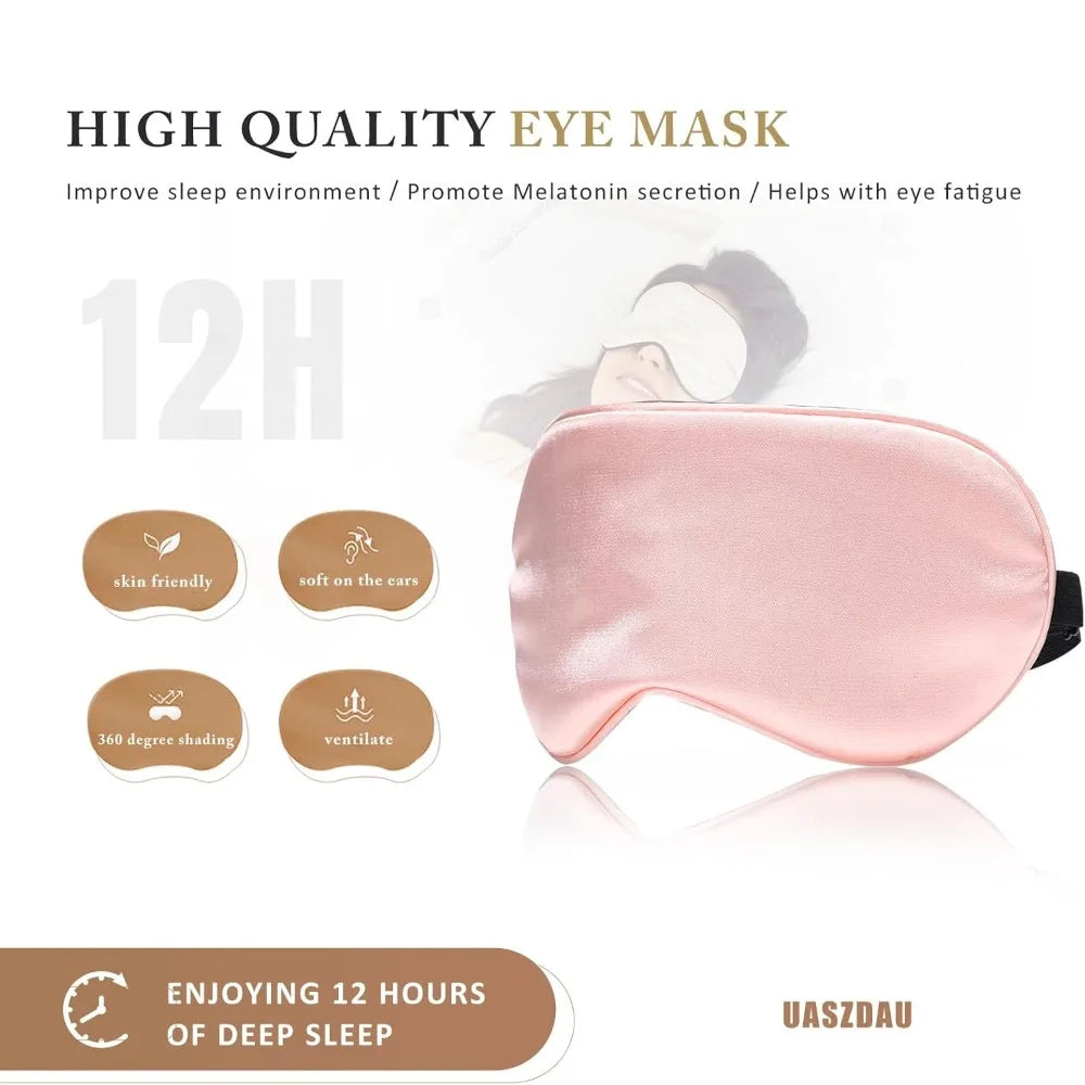 A pink silk eye mask designed to improve sleep environment and relieve eye fatigue.