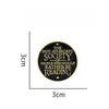 A round black lapel pin featuring the text The Not-So-Secret Society of People Who Would Rather Be Reading in gold lettering.