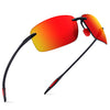 Rimlose Sportbrille mit orange-rotem Farbverlauf und schwarzen Rahmen