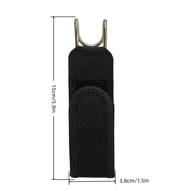 Black adjustable elastic waistband buckle set with a strap and metal clasp