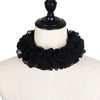 Black decorative pleated ruffle stand collar sweater displayed on a mannequin neck.