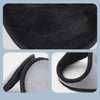 Black plush winter earmuffs shown in close-up detail.