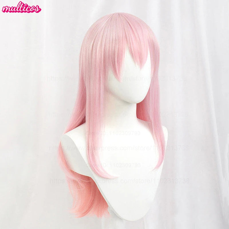 Long pink ombre cosplay wig displayed on a white mannequin.